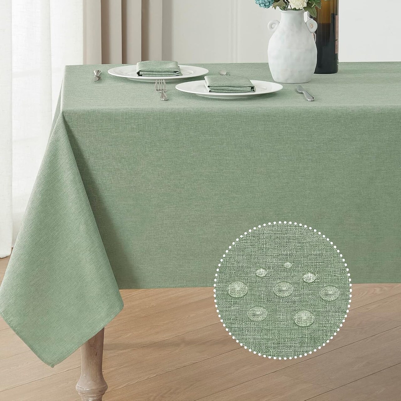 Rectangle Tablecloth Linen Textured Waterproof & Stain Resistant Table Cloth (52 x 70 Inch)